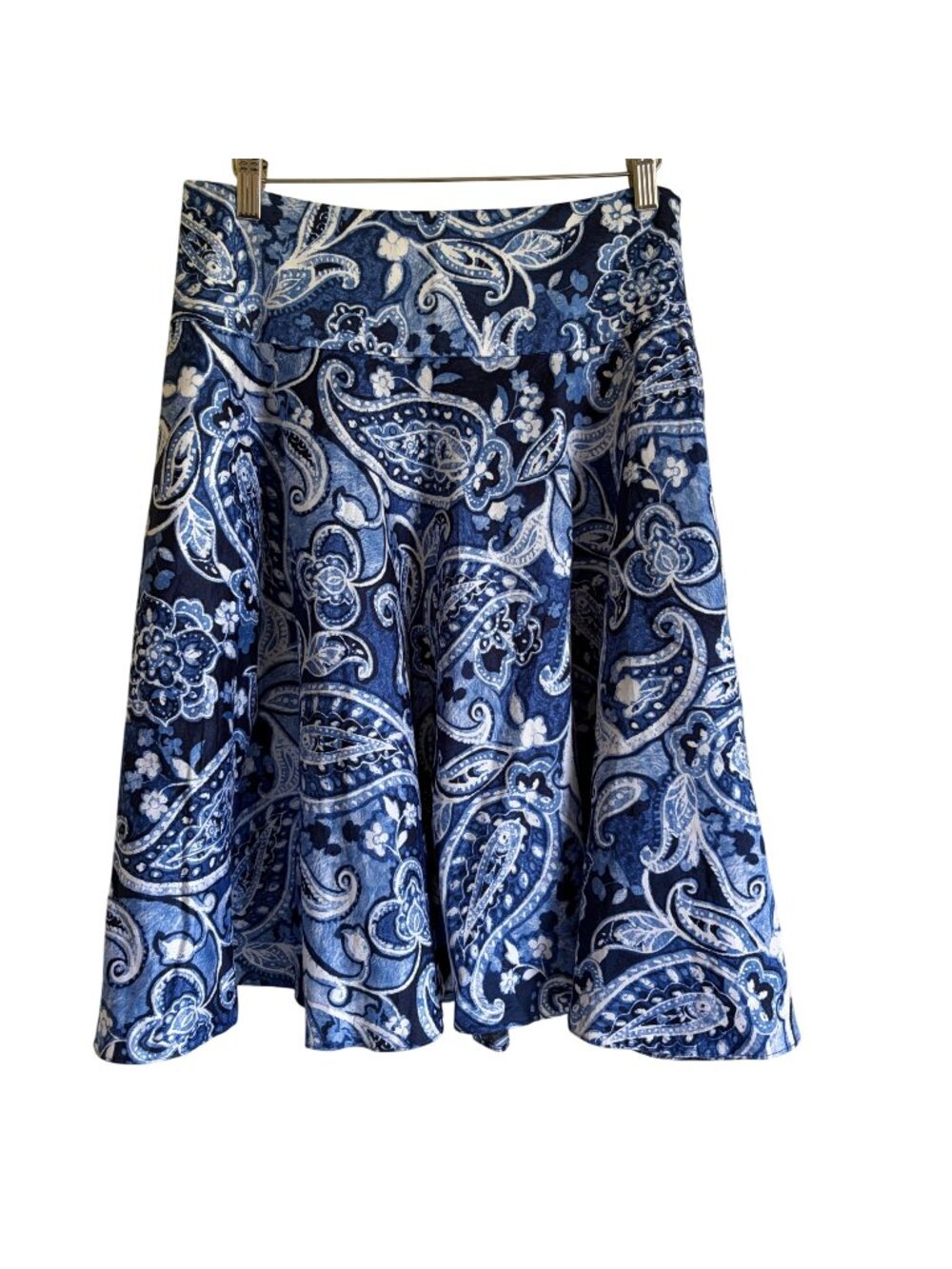 Lauren Ralph Lauren Sz 6 Cobalt Blue White Paisley A-Line Knee Length Skirt 100%